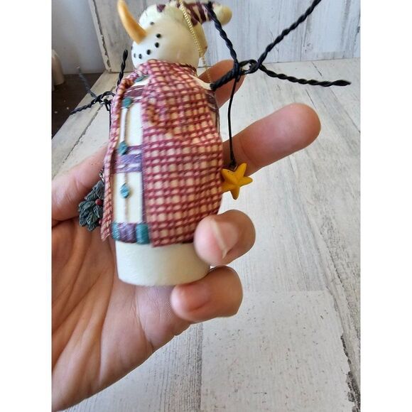 snowman holly star ornament plaid xmas tree - Picture 6 of 7